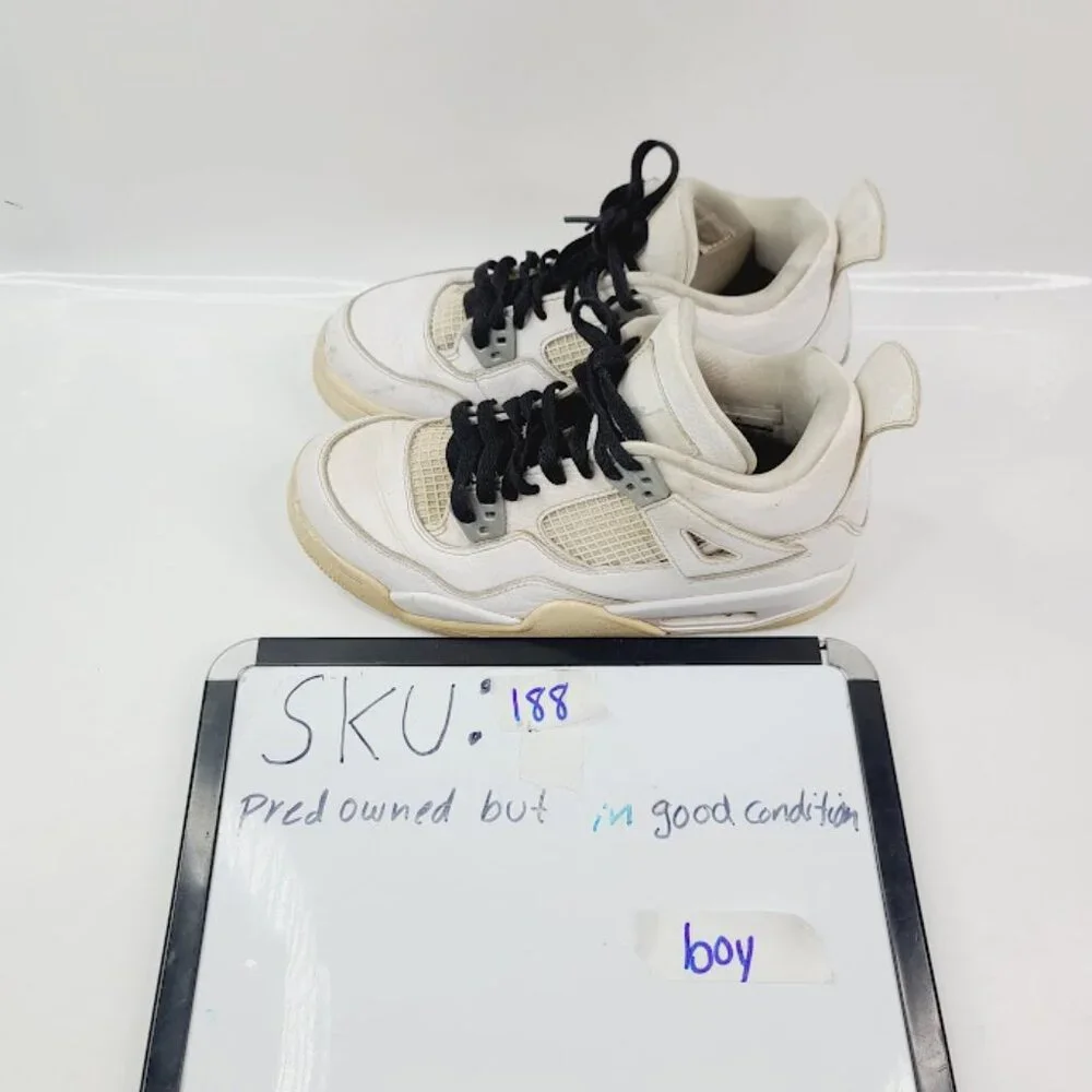 Jordan‎ Boy's White 4 Retro BG 408452-100 Low-Top Casual Sneaker Size 5Y